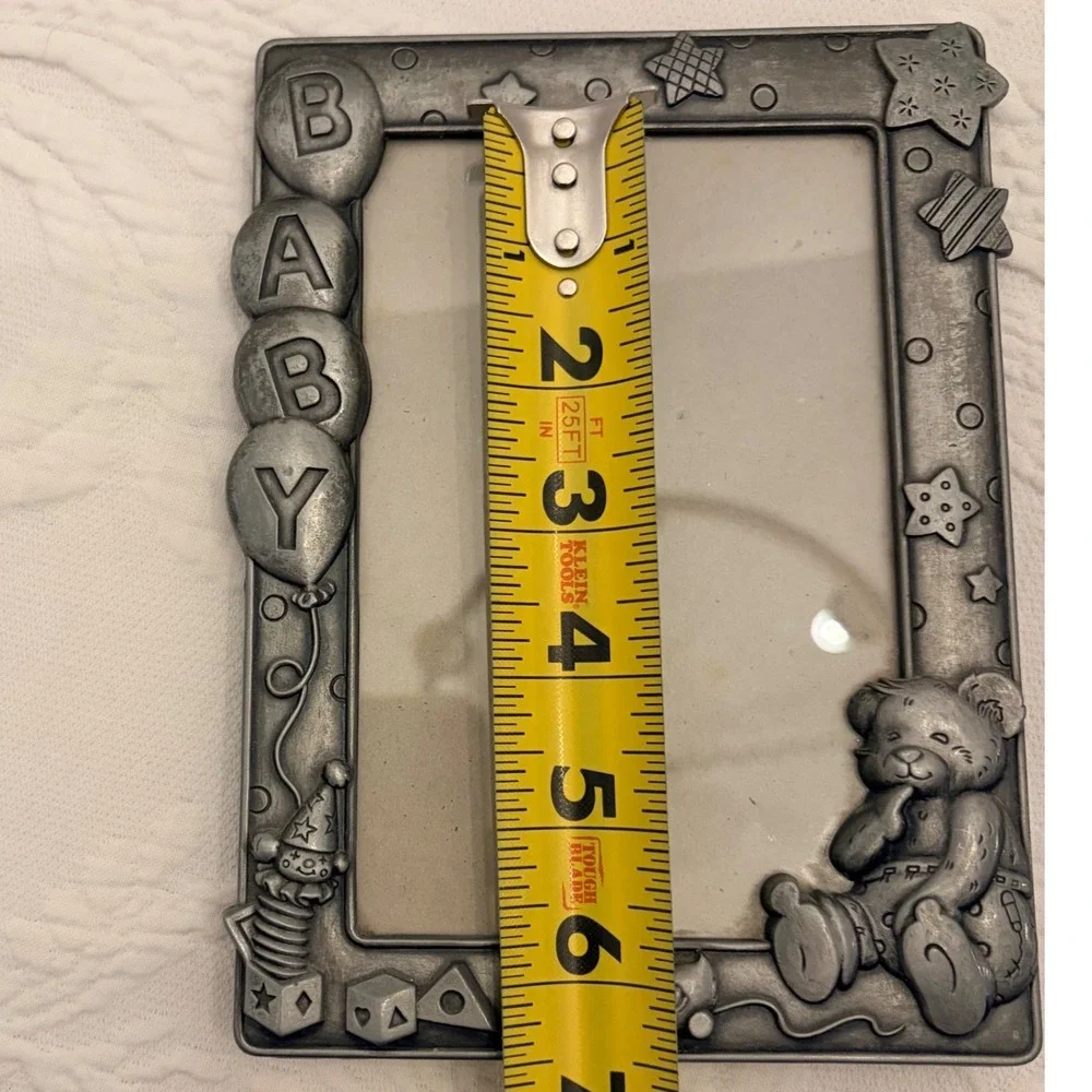 Baby Picture Frame Pewter Style Teddy Bear Balloons Shower Gift Nursery Decor